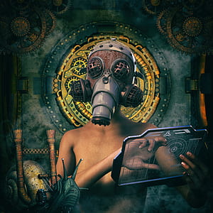 man wearing gas mask digital wallpaper thumbnail