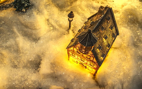 aerial photography of lighted black house thumbnail