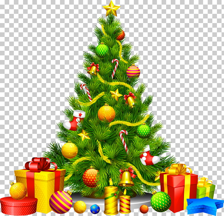 Christmas tree Christmas ornament , Large Transparent Christmas Tree with Presents , multicolored Christmas tree illustration PNG clipart