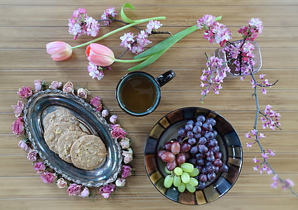 flat lay photography of flowers, fruits, and food thumbnail
