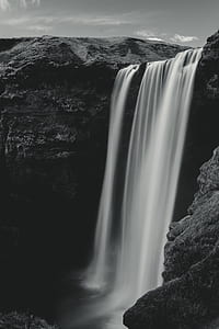 grayscale of Skogafoss waterfalls, Iceland thumbnail