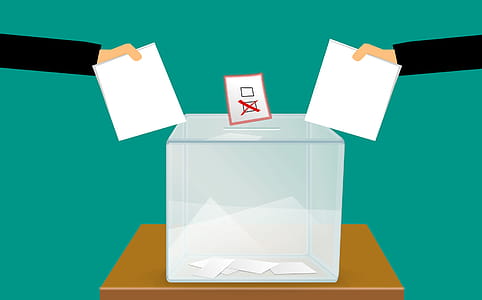 Votes being cast at a ballot box on election day. Illustration. thumbnail