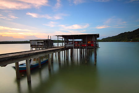 wood, jetty, sea, dawn thumbnail