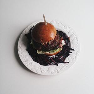 Burger from above on a white background thumbnail