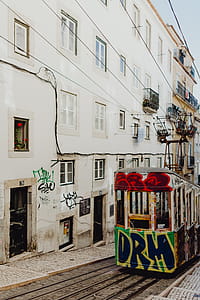 The Gloria Funicular (Elevador da Glória) in the city center of Lisbon, Portugal thumbnail