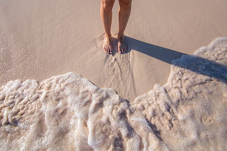 Womans Feet In Sand With Waves Photo thumbnail