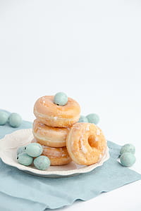 pile of doughnuts on white plate thumbnail