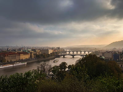 city, dawn, sky, water thumbnail