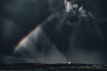clouds, dark, rain, rainbow, sky thumbnail