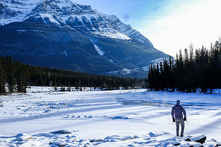 man standing on snowy land thumbnail