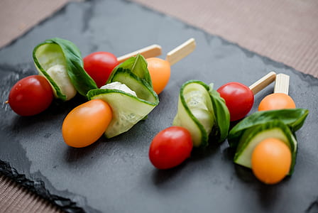 four cherry tomato and cucumber skewers thumbnail