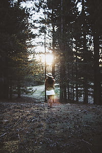 woman standing near tall trees thumbnail