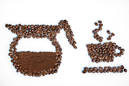photo of coffee beans and powder formed to coffee pot and cup thumbnail