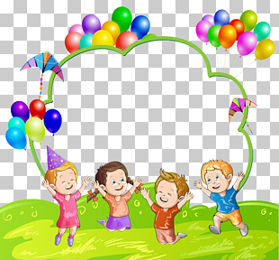 Child Balloon , Kids and balloons, four children jumping illustration PNG clipart