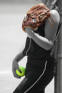 woman holding baseball mitt and ball thumbnail