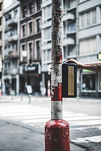 person holding red and blue street post thumbnail