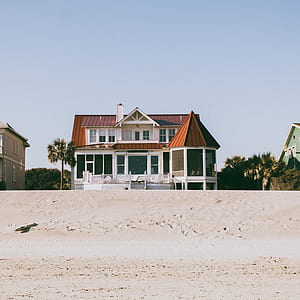 white and brown house between trees at daytime thumbnail