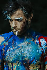 man smoking with body paint photography thumbnail