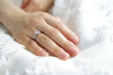 person wearing silver-colored clear gemstone ring thumbnail
