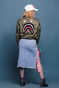 Woman Wearing Green Bathing Ape Jacket and Bottom Skirt thumbnail