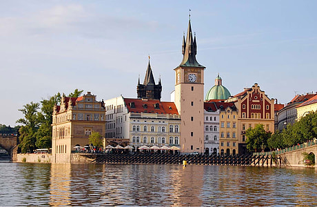 assorted-color houses beside body of water in city thumbnail