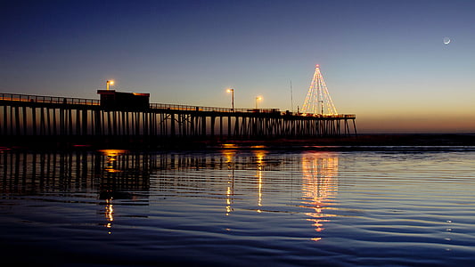 silhouette photography of lighted Christmas light on foot bridge thumbnail