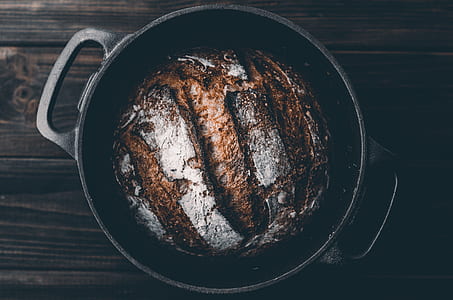 black cast iron pot on the brown wood thumbnail