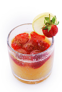 clear drinking glass with liquid and strawberries thumbnail