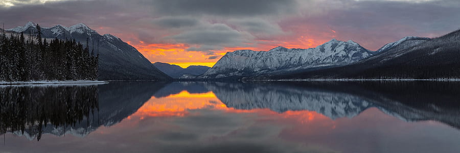 Reflection of Mountains in Lake during Sunset thumbnail