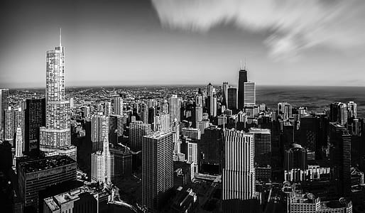 grayscale photography of skyscrapers thumbnail