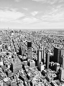 grayscale photo of aerial view building thumbnail