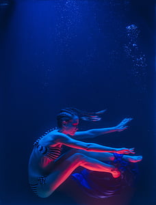 photo of woman in black-and-white bikini underwater thumbnail