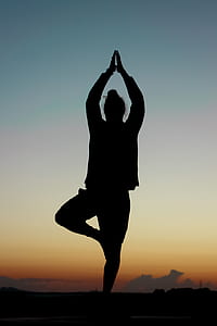 silhouette of person while raising both hands thumbnail