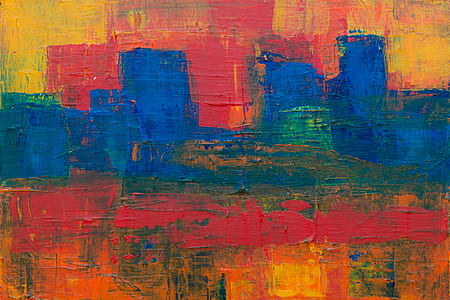 blue, yellow, and red abstract painting thumbnail