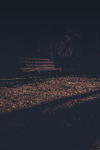 brown wooden bench at nighttime thumbnail