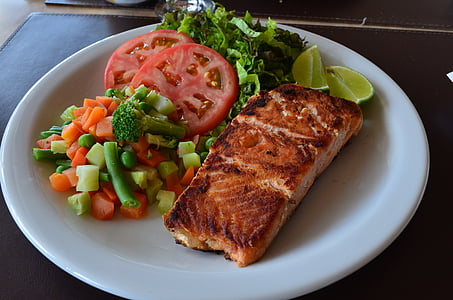 grilled meat with sliced vegetables in plate thumbnail