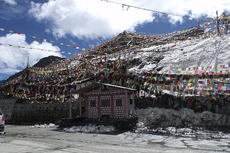stage with buntings in front of alps photo thumbnail