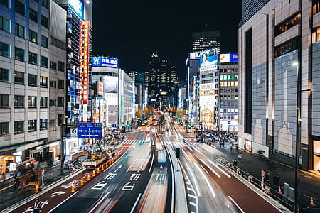 Tokyo city at night with light trails on the road thumbnail