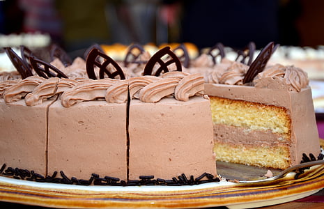 brown and black icing-covered cake on plate thumbnail