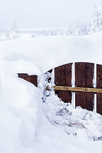 brown wooden gate and snow thumbnail