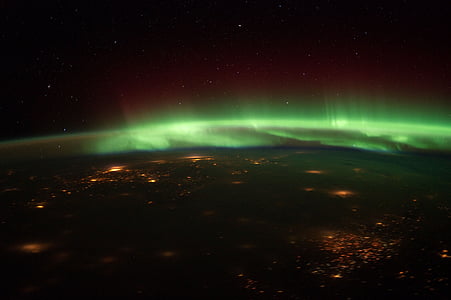 aurora borealis, northern lights, unites states, midwest, space, satellite image thumbnail