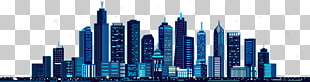 Mid-Autumn Festival Illustration, Blue city building , city building illustration PNG clipart