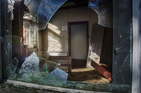 shattered glass window glass of ruined room thumbnail