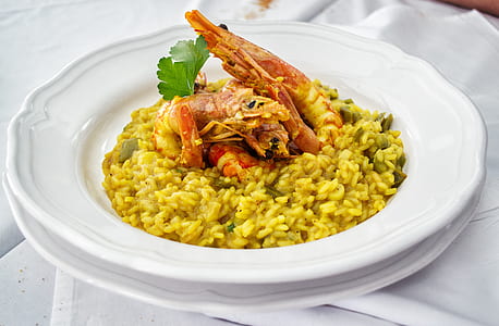 cooked shrimp and rice on plate thumbnail
