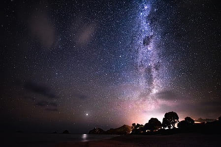 silhouette photograph of trees under starry night sky thumbnail