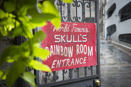 gate mounted Skulls rainbow room signage thumbnail
