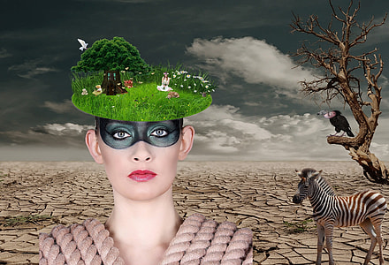 woman, zebra, and vulture abstract art thumbnail