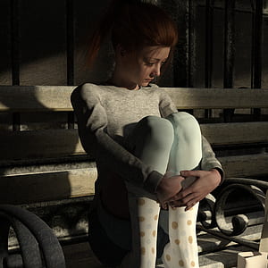 woman sitting on bench digital wallpaper thumbnail