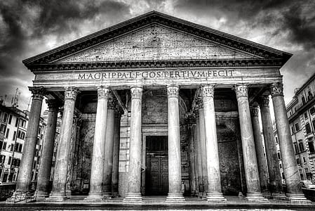 Building With 8 Concrete Pillar in Front Grayscale Photo thumbnail