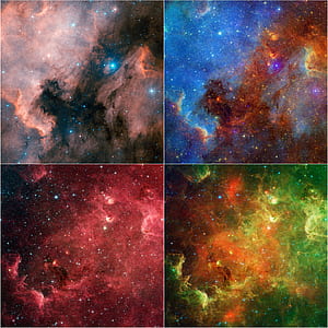 four assorted-color galaxy painting collage thumbnail